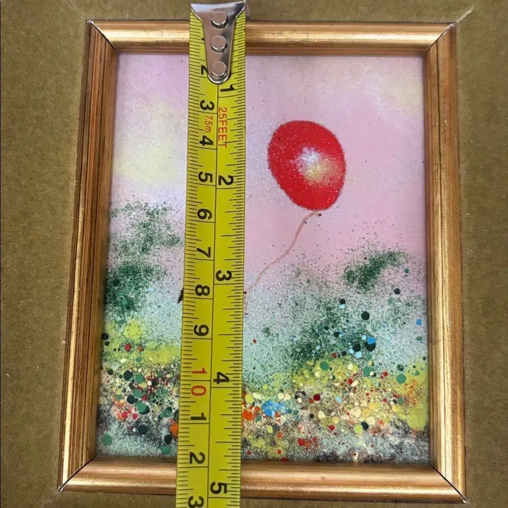 VNT LOUIS CARDIN SIGNED ENAMEL ON COPPER FRAMED PAINTING GIRL WITH RED BALLOON